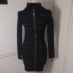 Active USA Black Dress with Lace-Up and Zip Front